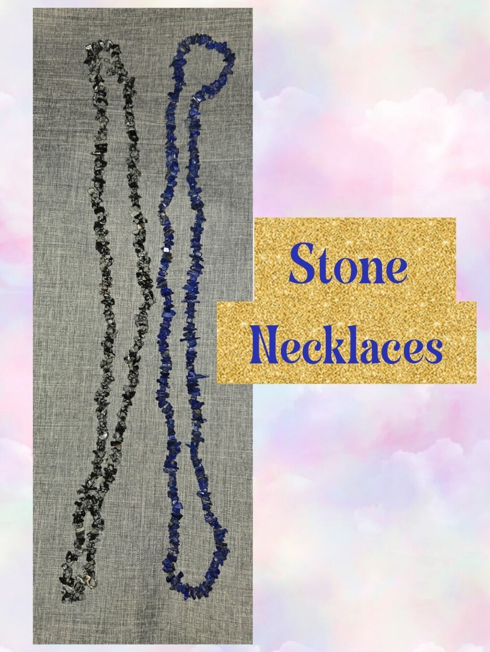 Blue and Black Stone Chip Necklace Set